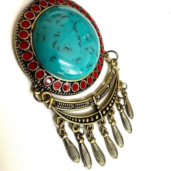 Turquoise blue and brown boho pendant necklace - Image 9