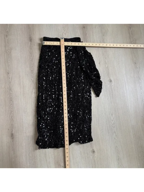 SSYS The Label EUC Women's Black Sequin Midi Skirt with Side Tie Size XS - Image 3