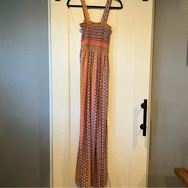 BUCKETLIST S Patchwork jumpsuit w/pockets one piece FLAW smocked bodice wide leg - Image 6