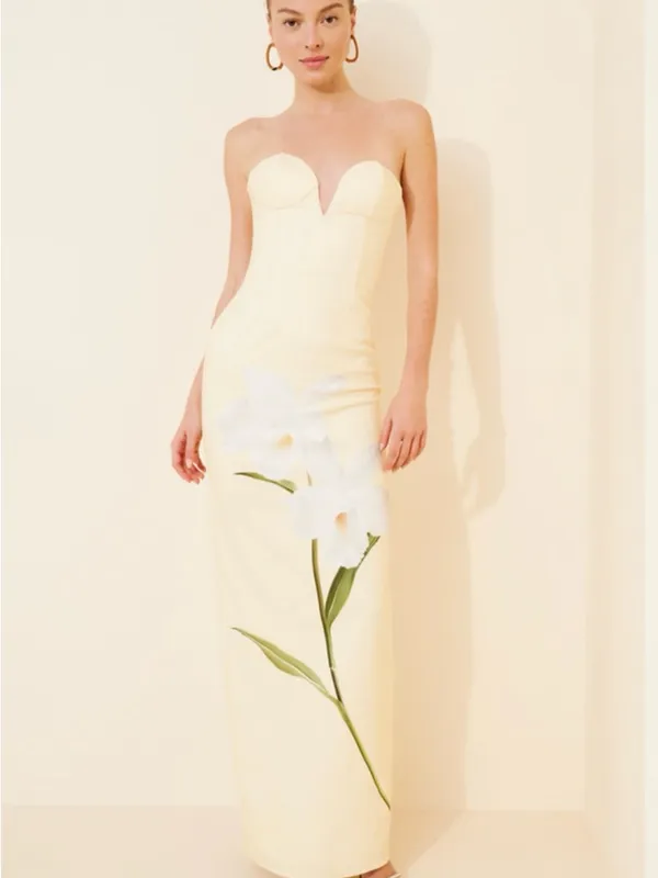 Katie May Ursula Floral Strapless Gown Butter Yellow - Image 4