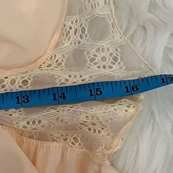 Vintage 70’s Peach Nylon & Lace Maxi NightGown Plunging Neckline L - Image 8