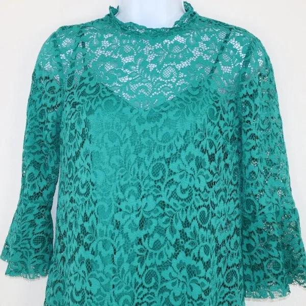 ZARA Lace Dress Sz XS Flower Patterns Green with matching slip - Image 6