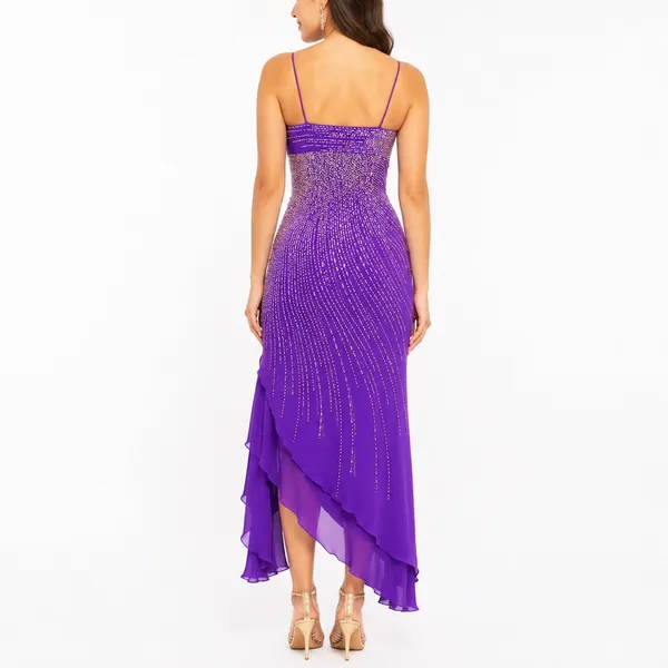 Party Time Y2k Vintage Prom Dress Purple Sequin Rhinestone Evening Gown 4 Small - Image 2