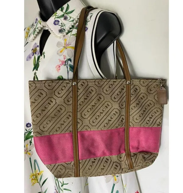 COACH Large Tan Brown Pink Tote Bag Msrp $350 - Image 8