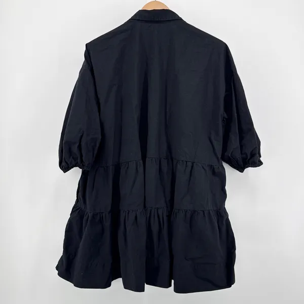 Free‎ People Misha Tunic Shirt Dress Black Tiered Ruffle Balloon Sleeve Small - Image 6