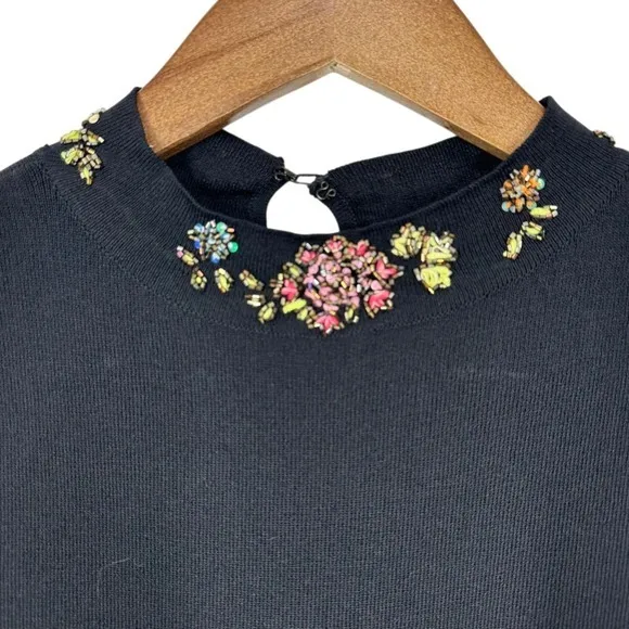 Vintage JAC Black Ribbed‎ Sleeveless Beaded Mock Neck Shell Tank Top Retro Girly - Image 2