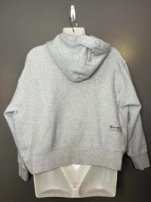 Champion Hoodie Womens XL Gray Full Zip Fleece Cropped Sweatshirt Logo Athletic - Image 6