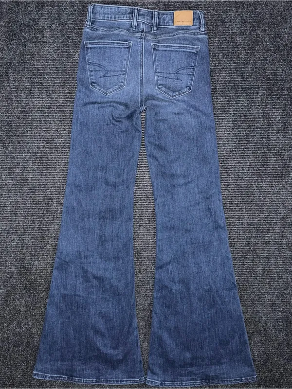 American Eagle Women’s Festival Flare Jeans Dark Wash Split Hem Seam Sz 00 Boho - Image 2