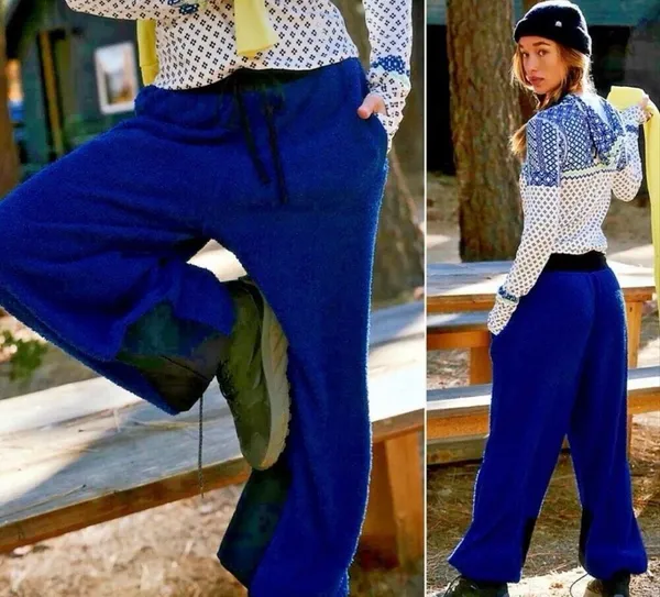 Free People Movement Cuddle Up Fleece Joggers Small Blue NEW Loungewear Cozy #15 - Image 2