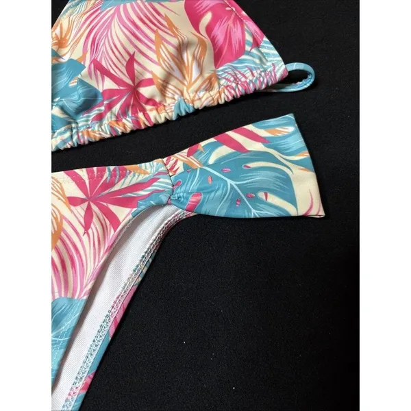 Womens Coral Floral 2 PC Bikini SZ L Top & Bottom Swimsuit - Image 3