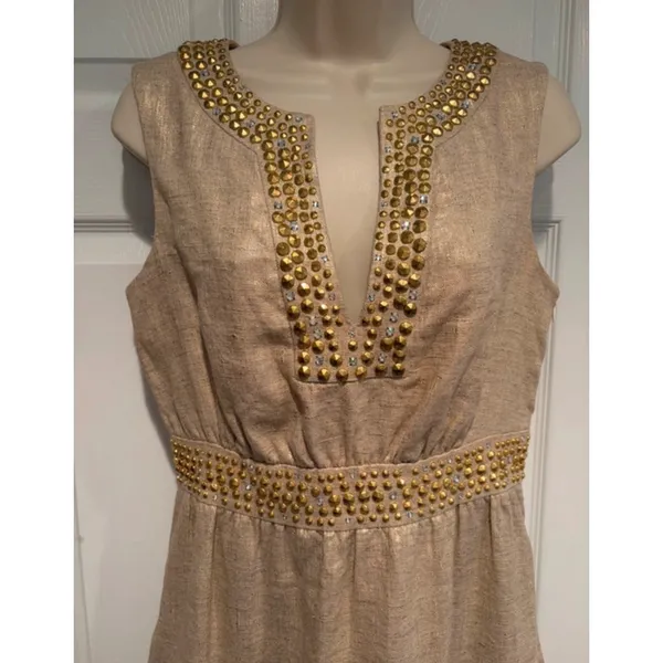 Kate‎ Spade New York Gold Metallic Linen Studded Sheath Dress NJMU1225 Womens 4 - Image 16