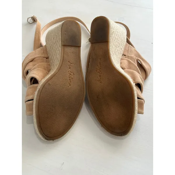 Sam Edelman Tan Suede Espadrille‎ Wedge Sandals Bow Ankle Strap Women Size 6.5M - Image 2