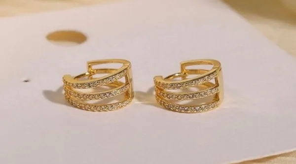 18K Gold Plated Three Circles Hoop Earrings for Women, CZ Cubic Zirconia Earrings - Image 3