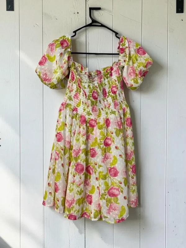 Betsey Johnson Women's Floral Off the Sleeve Smocked Chiffon Babydoll Dress XL - Image 3