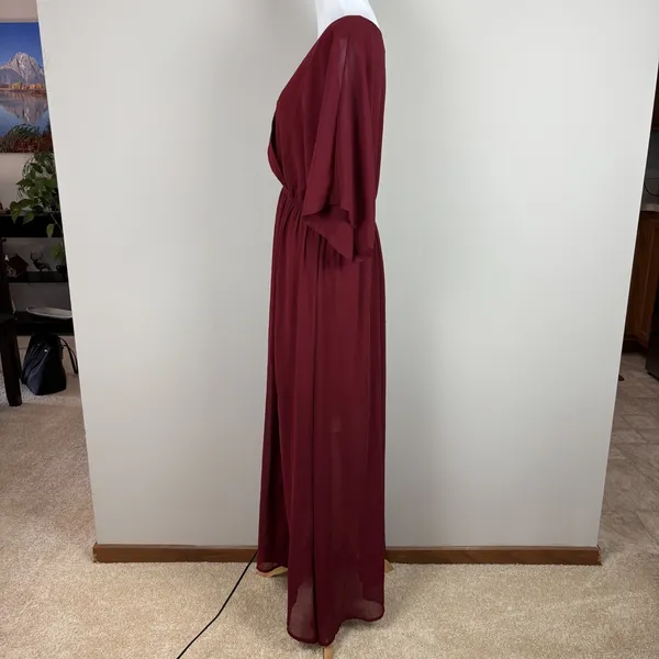 ANRABESS Maxi Dress‎ XL Maroon Sheer Lined Slit Dolman 3/4 Sleeve Elastic Waist - Image 10