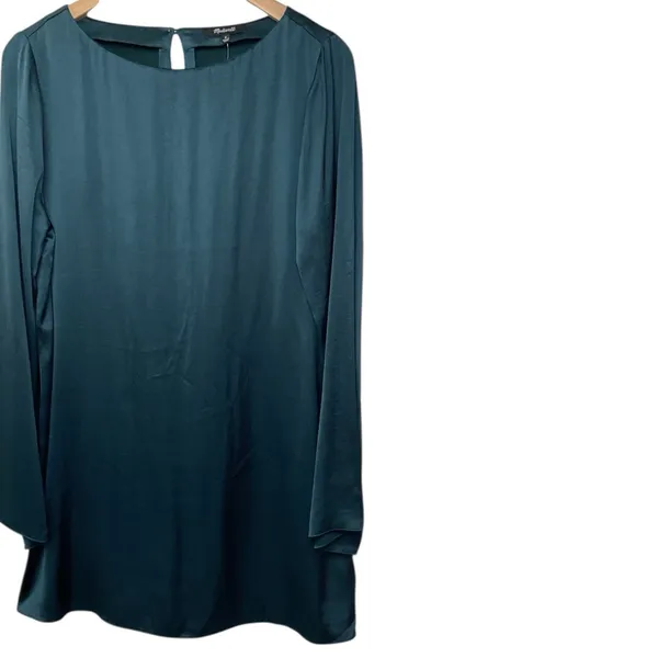 Madewell Satin Shift Mini Dress in‎ Smokey Spruce Size Medium - Image 4