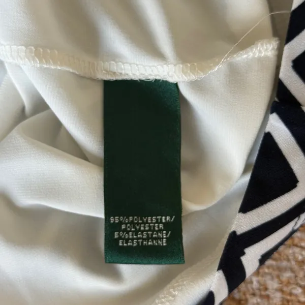 Lauren Ralph Lauren‎ Navy White Geometric Square Twist Waist Sheath Dress 4 - Image 6