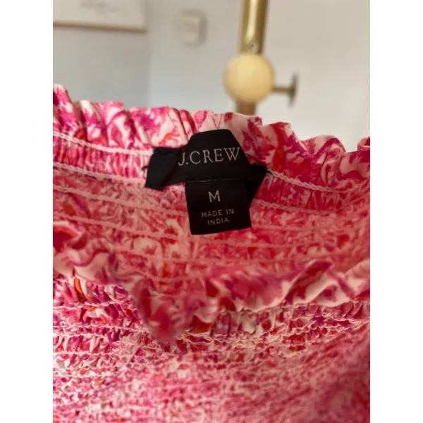 J Crew Pink Smocked Mini Dress Cotton Gauze Puff Sleeve M Cottagecore Valentines - Image 5