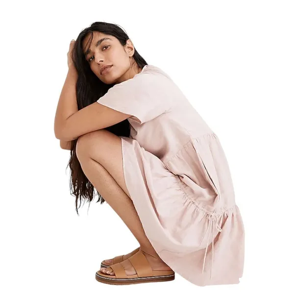 Madewell Linen Blend Lorelei Mini Dress Pale Pink Size S - Image 4