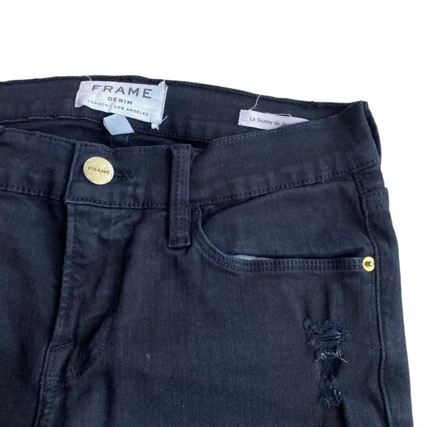 Frame Distressed Black Skinny Jeans Le Skinny de Jeanne Grunge Emo Size‎ 26 - Image 4