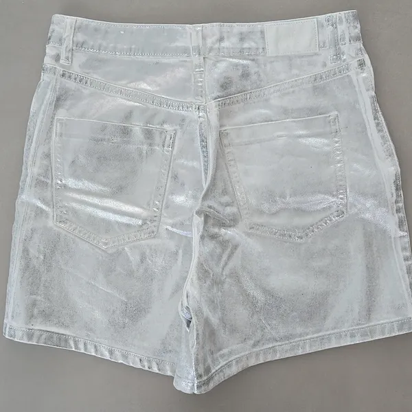 Zara High Rise Shimmering Light Grey Shorts Size 6 - Image 2