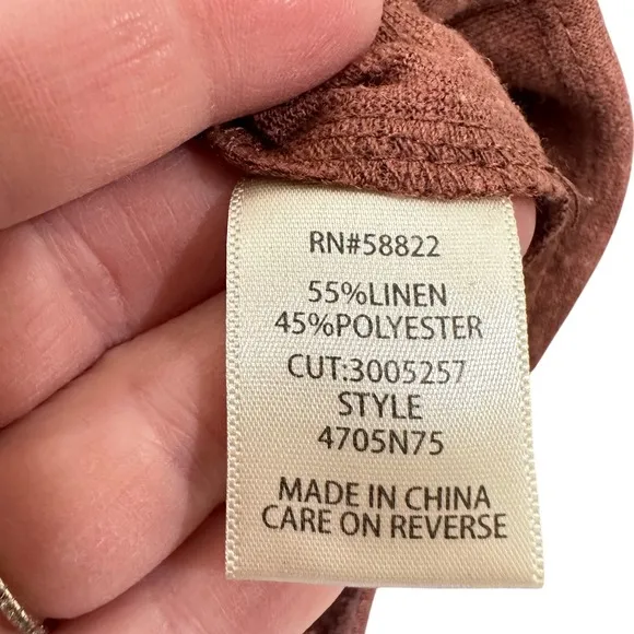 Max Studio London Chestnut Brown‎ Linen Blend Boxy Crop Top Women's Medium NWT - Image 6