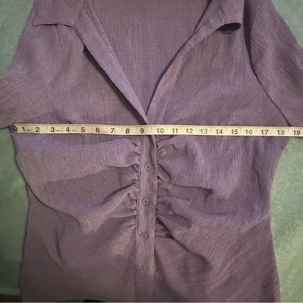 ASOS DESIGN crinkle textured ruched front shirt purple size 12 - Image 4