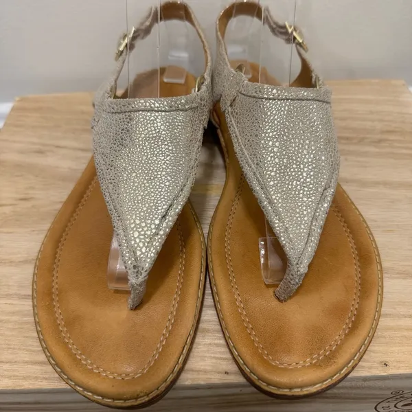 Sperry Abbey‎ Sparkle Platinum Leather Buckle Sandals 8 - Image 5