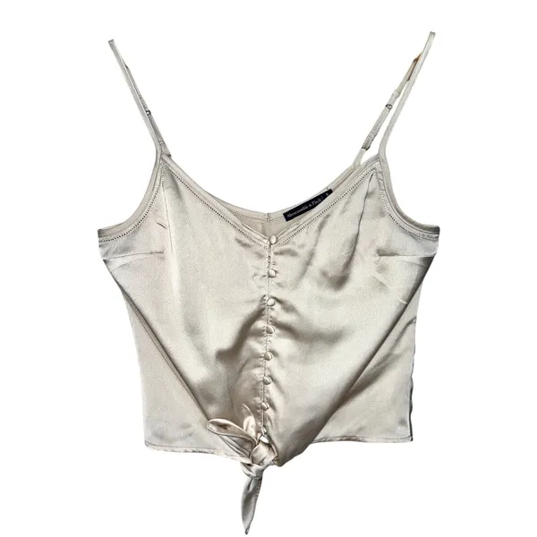 Abercrombie & Fitch Champagne Gold Satin Tie Front Cami Crop Tank Top Size Small - Image 2