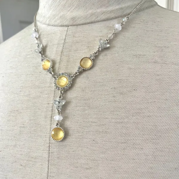 Vintage Avon silver tone yellow butterfly necklace - Image 2