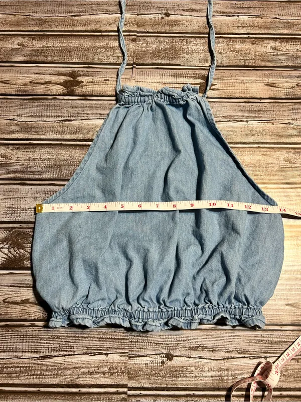 Pull&Bear Light Blue Denim Smocked Crop Top - Image 4
