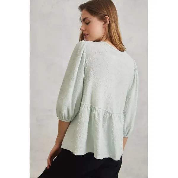 Anthropologie Mint Green Amorina Babydoll Top Textured‎ Puff Sleeve Small - Image 2