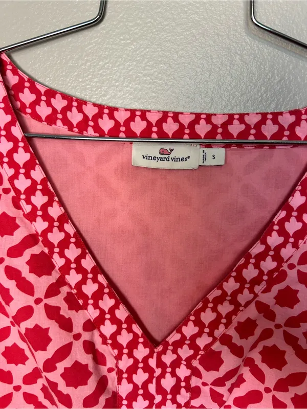 Vineyard Vines Pink & Red Geometric V-Neck Dress Size Small Preppy Vacation - Image 4
