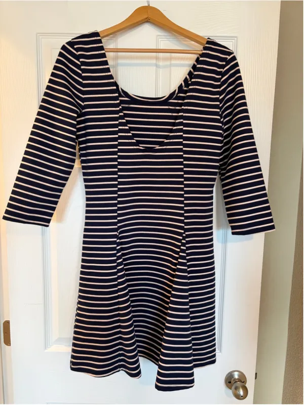 NWT Free People Nautical and Knotty Skater Dress Size Large Striped Lace S11 - Image 3