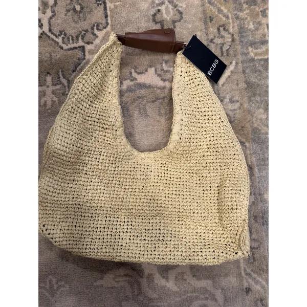 BCBGMAXAZRIA Woven Raffia Shoulder Bag In Brown NWT READ $128 - Image 3
