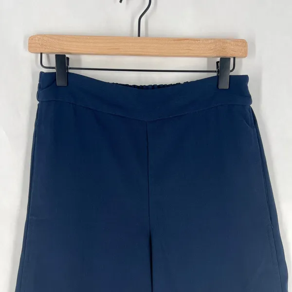 Madewell Wide Leg Cropped Pants Navy Blue Elastic Waist‎ Pockets Womens - Image 2