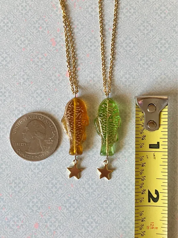 Handmade quality Czech glass green fish & star boho funky fairy necklace🌀🐟💚 - Image 9