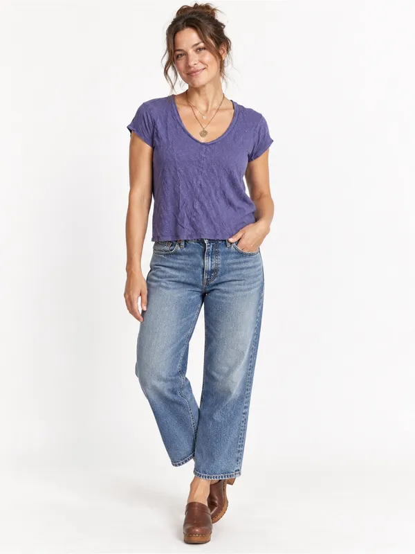Sigrid Olsen 100% Linen Purple V Neck Short Sleeve Casual Top Blouse Size Medium - Image 4