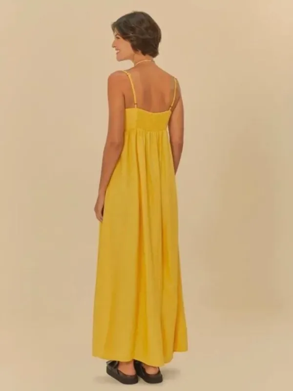 NWOT Farm Rio Linen Blend Yellow Sleeveless Maxi Dress Size XS - Image 5