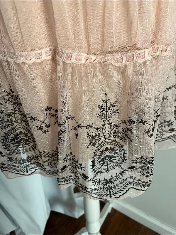 Ultra Pink Blush Stretch Sleeveless Tiered Mini Dress with Black Embroidered Hem - Image 10