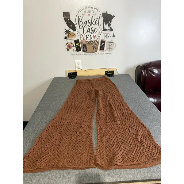 Wild Fable Dark Brown Crochet Beach Wide Leg Pants Sz S Cover Up Boho Hamptons - Image 10