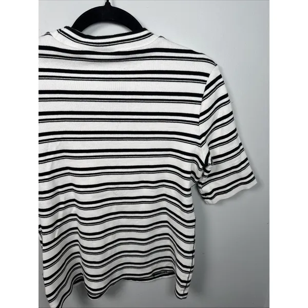 Maeve‎ Anthropologie Medium Womens Top Stretch Black White Short Sleeve Striped - Image 14