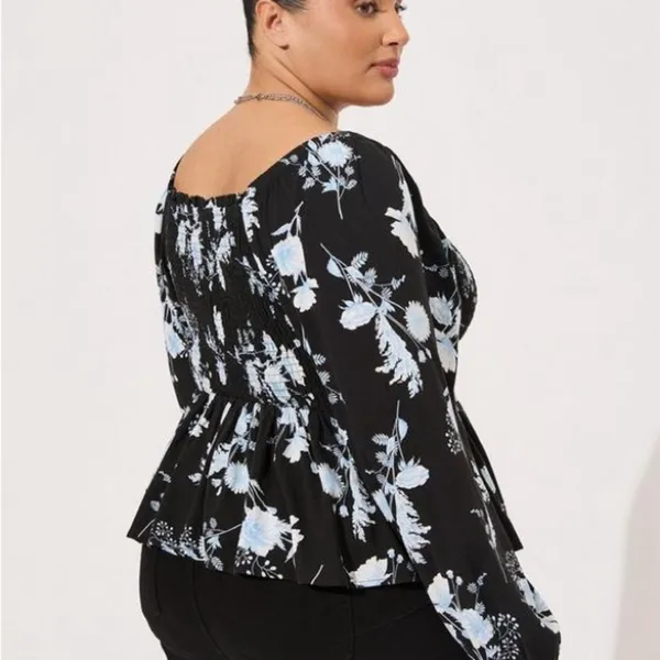 Torrid Rayon Slub Smocked Bodice Long Sleeve Crop Blouse - Image 5