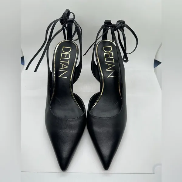 Deltan Juliana Leather Ankle Tie Pumps Black Size 9.5 - Image 3