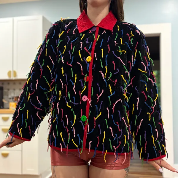 Vintage 90s Keren Hart Eyelash Rainbow Confetti Quilted Jacket - Image 2