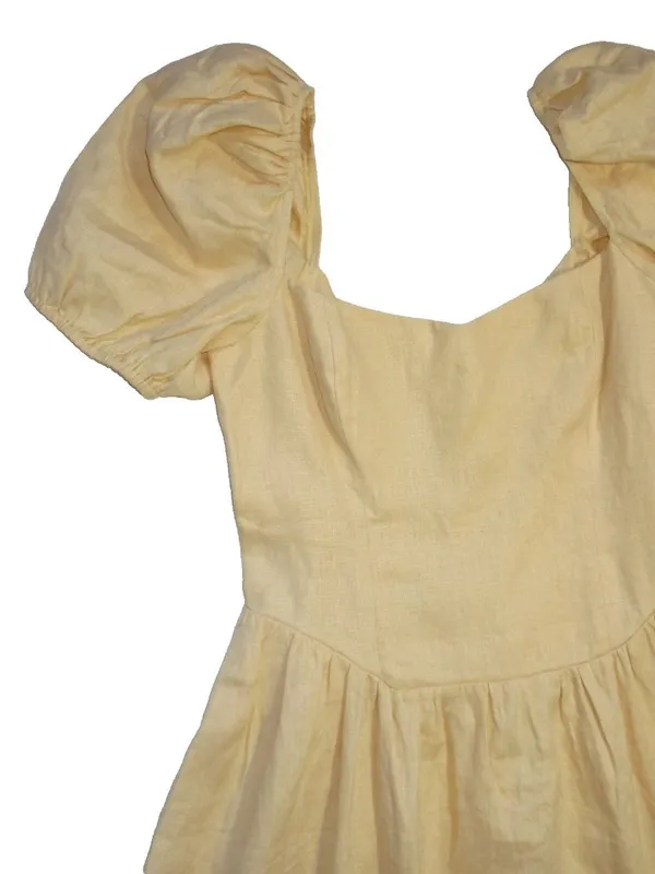NWT Reformation Davila in Parmesan Yellow Linen Puff Sleeve Midi Dress 8 - Image 5
