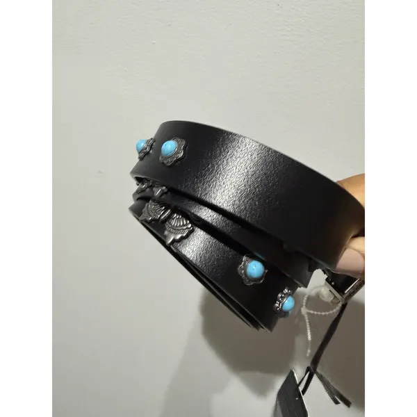 BEBE Black Faux Leather Western-Style Belt Y2K Butterfly Concho Sz Large - Image 5