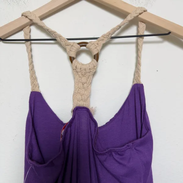 NEW y2k Bongo Women Milkmaid Maxi Dress Purple‎ Braided Macrame Racerback Floral - Image 8