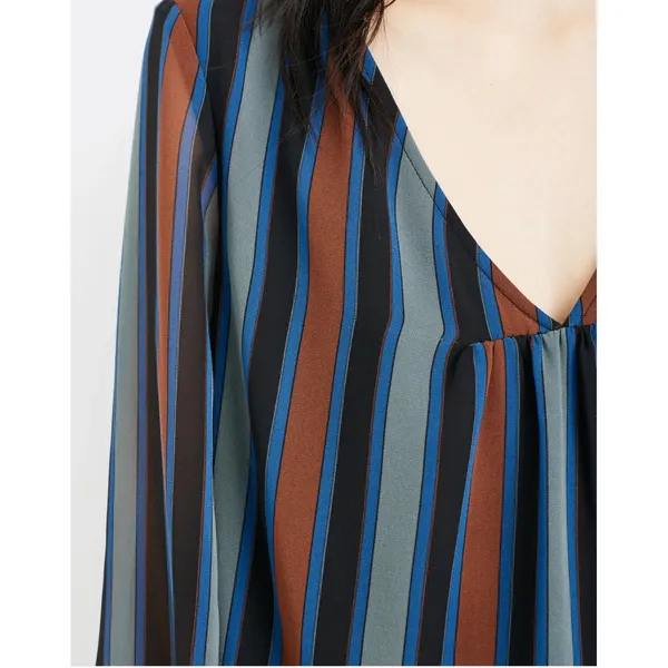 Madewell Sheer-Sleeve Top in Academy Stripe Color Winter Architect Green sz. XXS - Image 11
