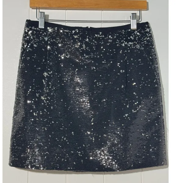 J.Crew Sequin Mini Skirt Size 6 Black Iridescent Party Holiday - Image 4
